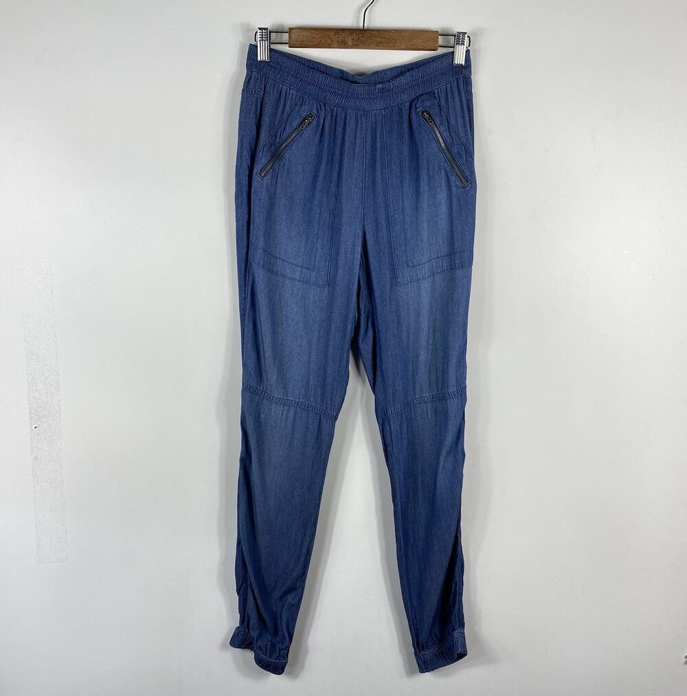 A.N.A A New Approach Jogger Pants XS Blue Chambray Pull On Casual Pockets